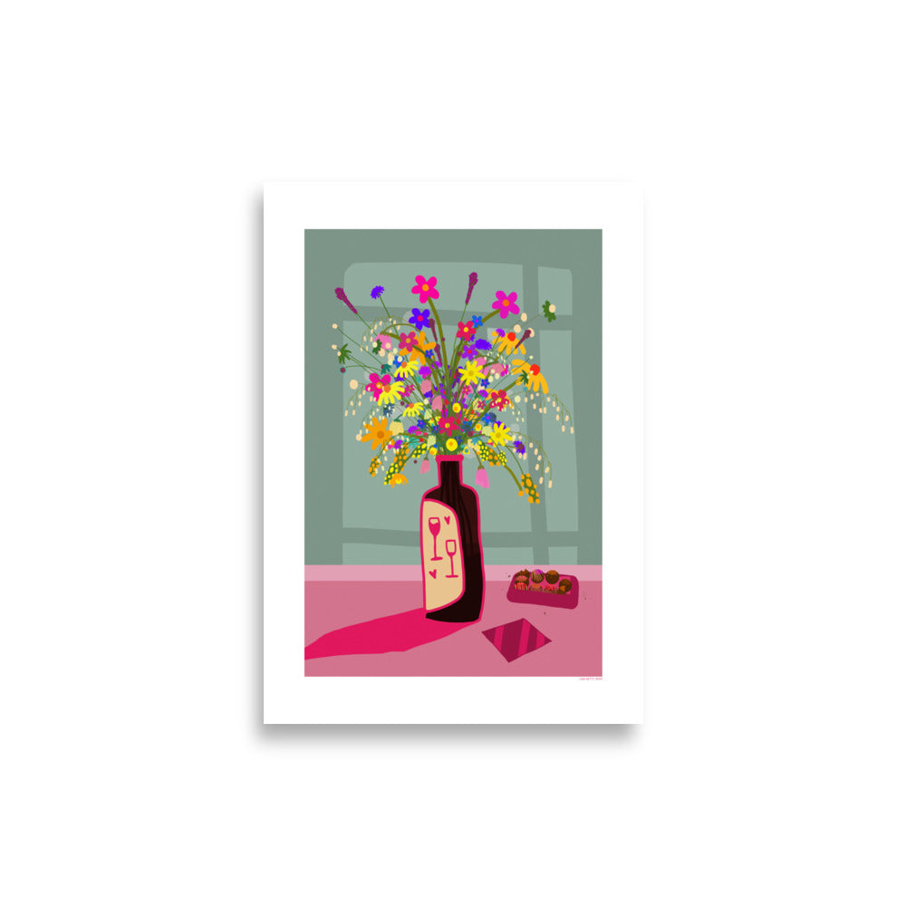 Affiche de fleurs et de vin