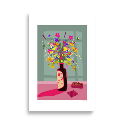 Affiche de fleurs et de vin