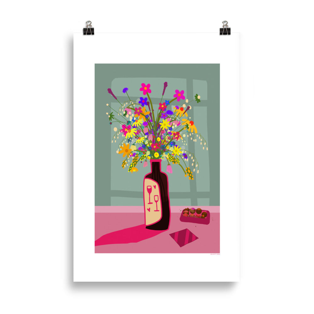 Flowers And Wine Poster