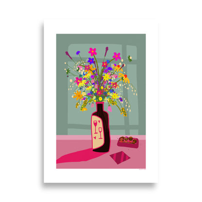 Affiche de fleurs et de vin